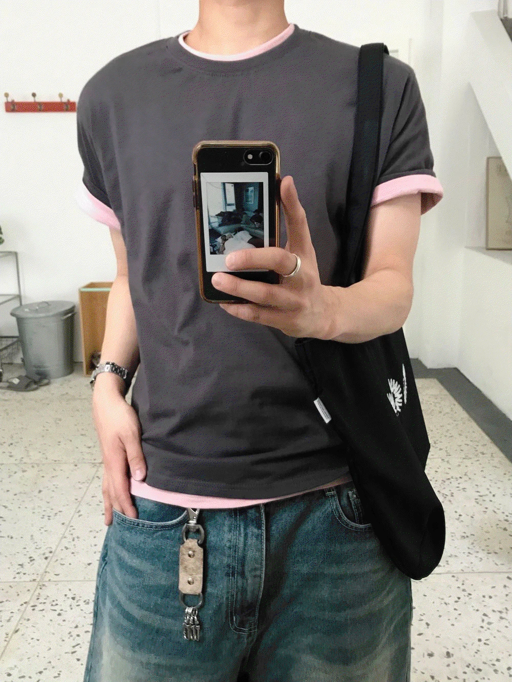 (1+1 기획) 무드 레이어 크롭 반팔 티셔츠 12C