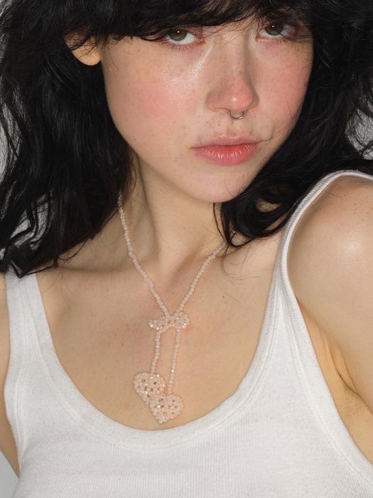 CHERRY♥x2 BEADED NECKLACE (APRICOT CREAM)