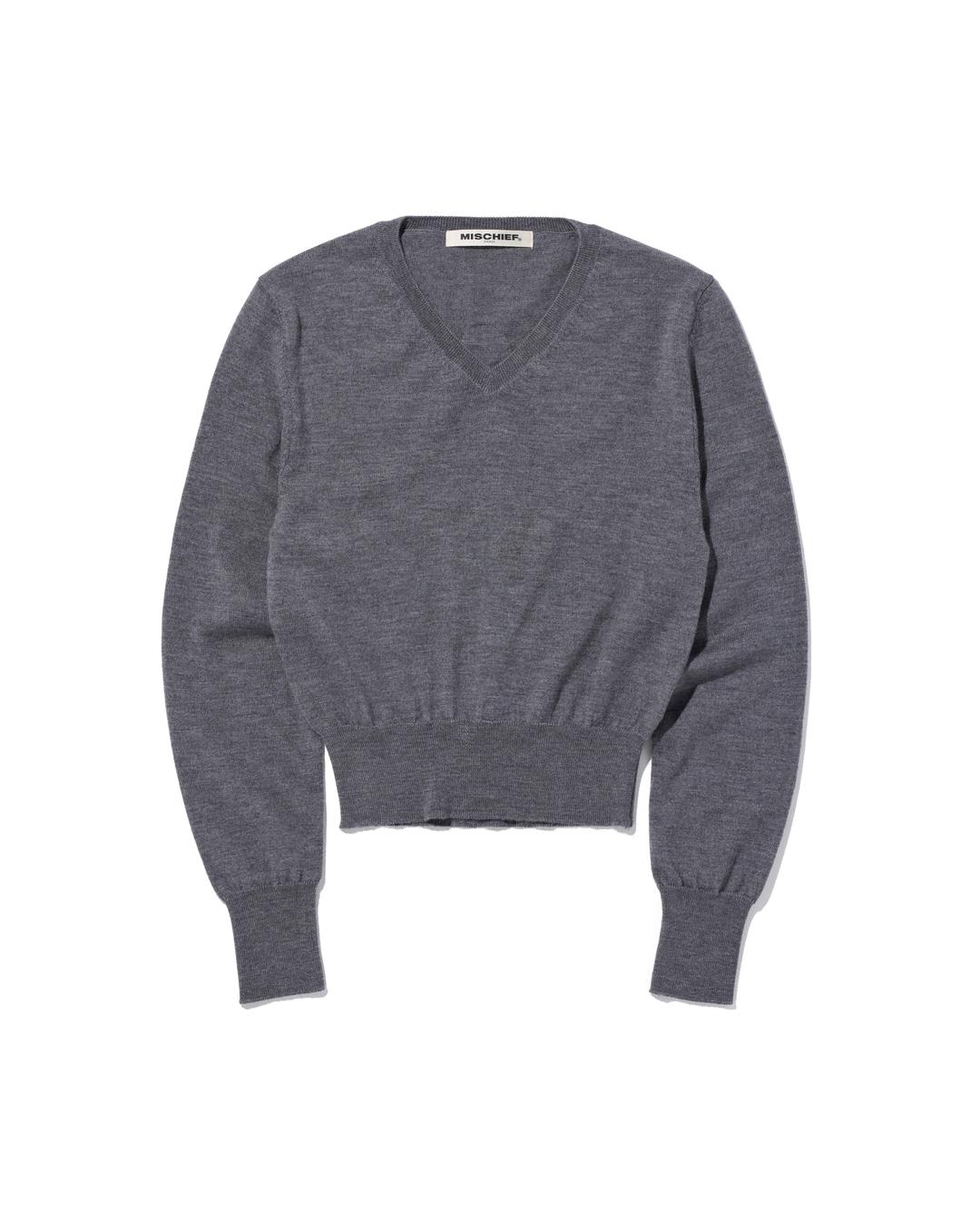 V-NECK PULL OVER KNIT TOP_GREY