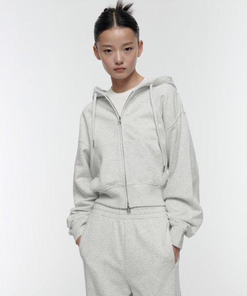 무신사 스탠다드 우먼(MUSINSA STANDARD WOMAN)  우먼즈 볼륨 크롭 후디드 스웨트 집업 [멜란지 라이트 그레이] - 사이즈 & 후기 | 무신사