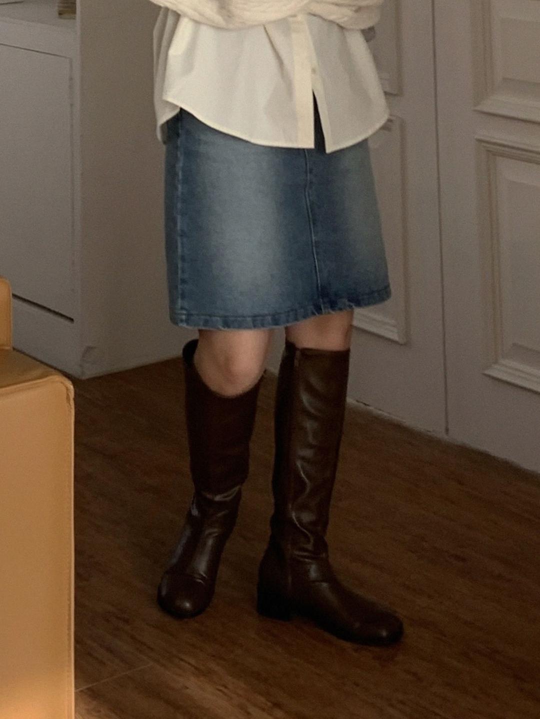 피오 데님 미디 skirt