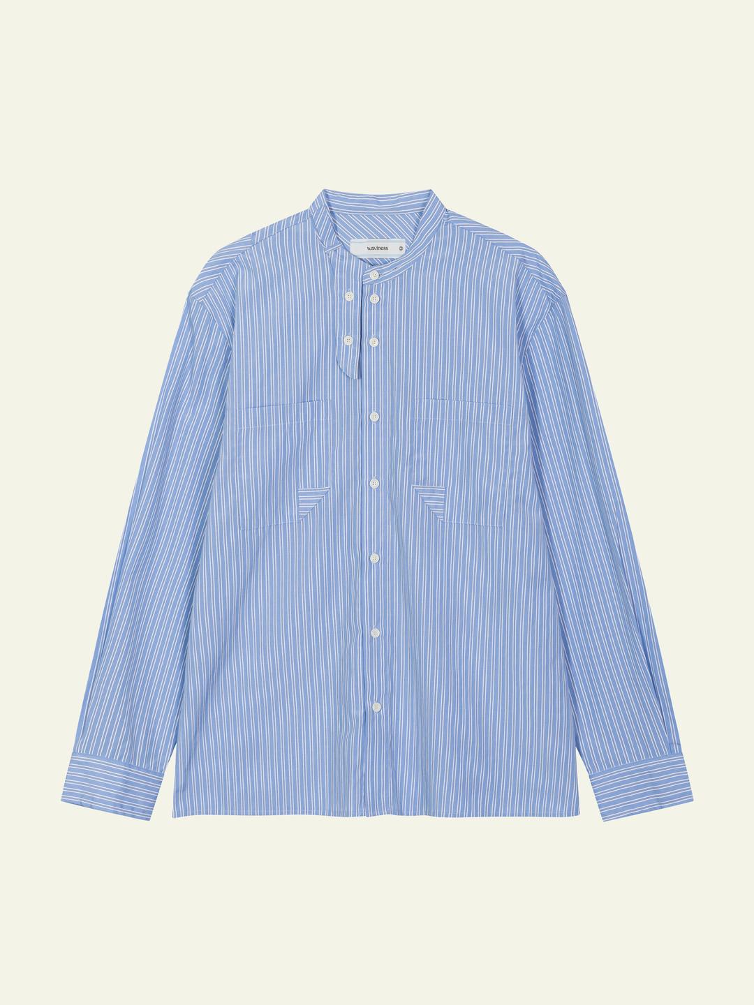 Valley China Collar Stripe Shirts - Ocean Blue