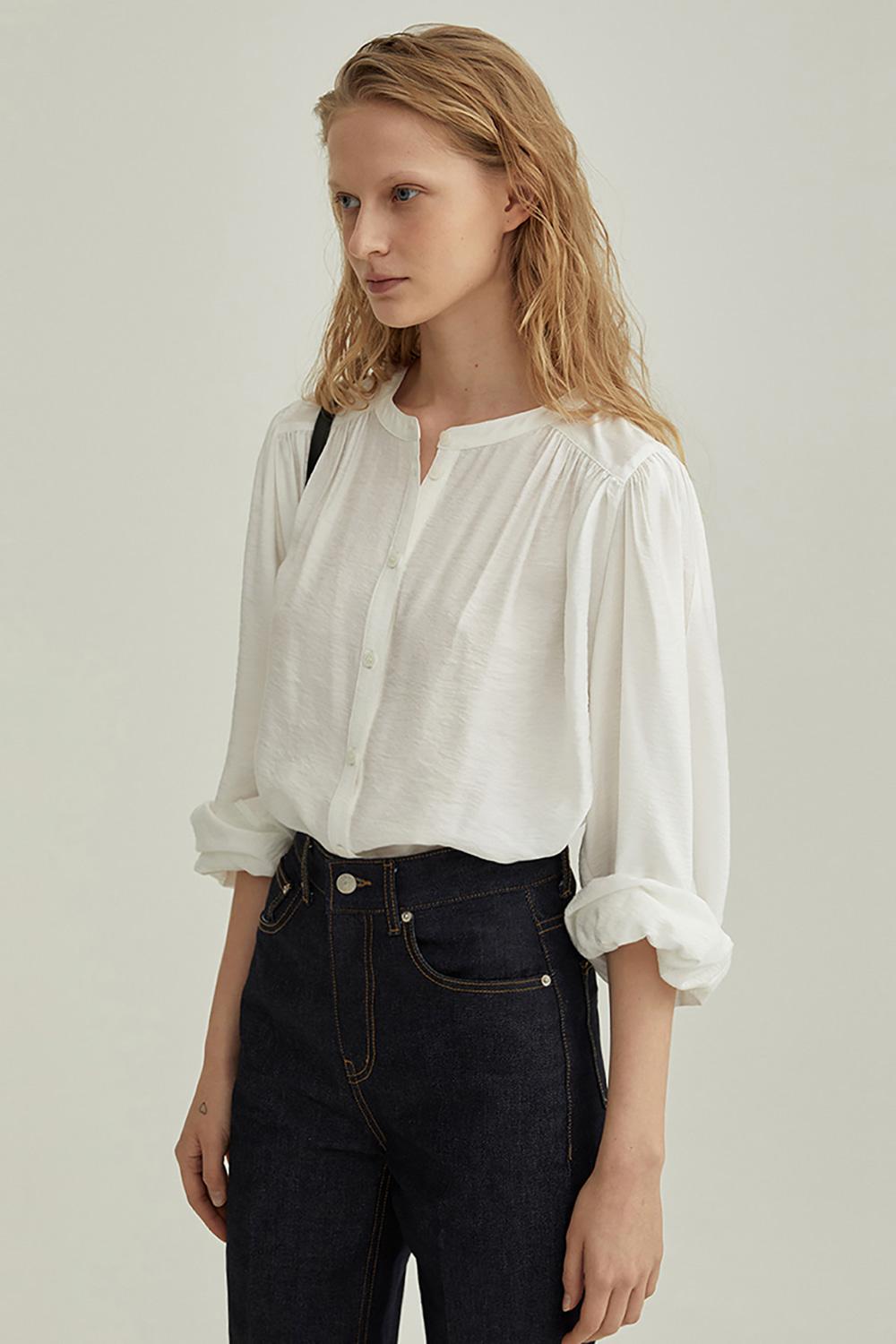 SHIRRING VOLUME BLOUSE WHITE