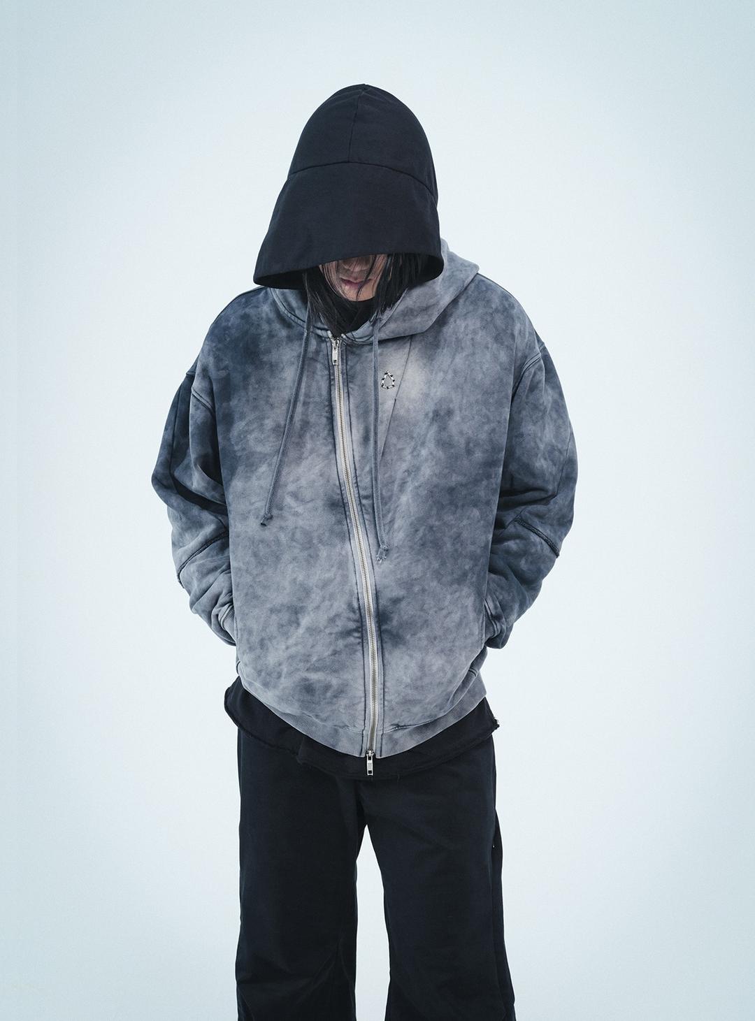ASYMMETRY ZIP HOODIE GREY