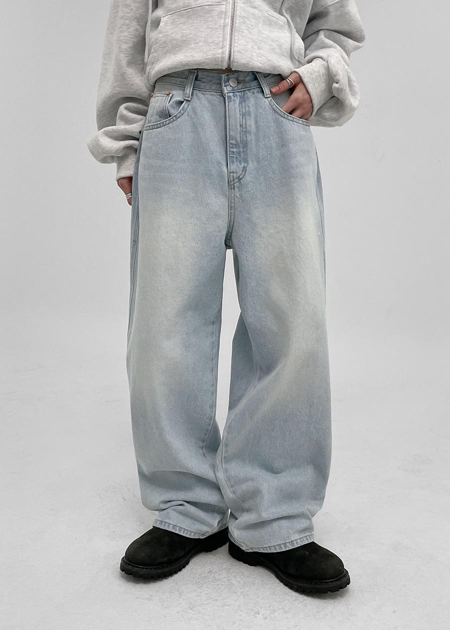 블랙업 [2천장판매] 레미틴 워싱 와이드 데님팬츠