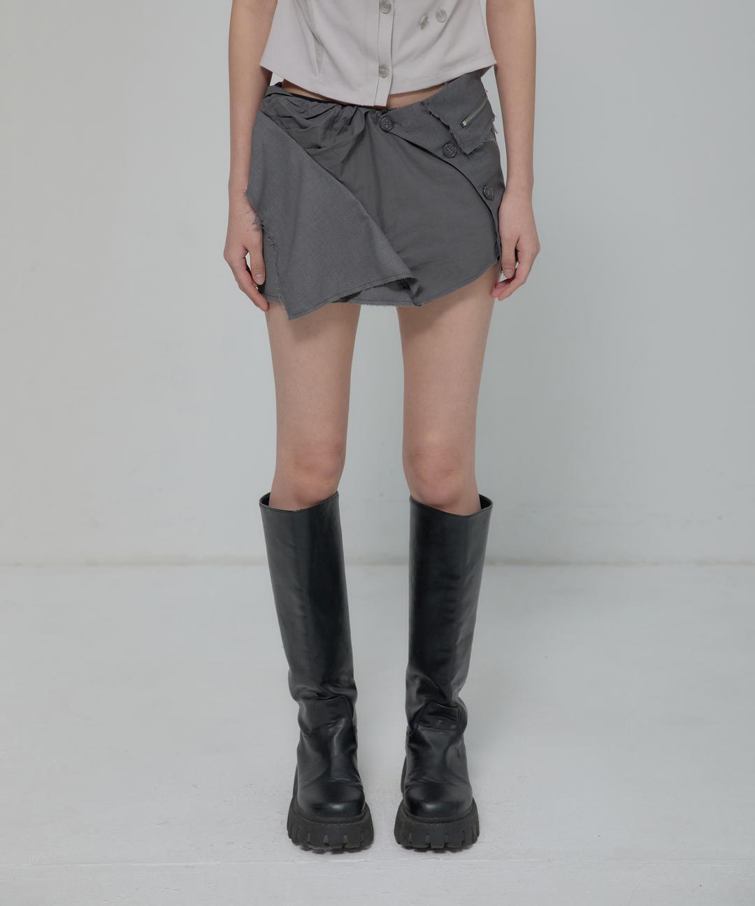 Asymmetrical Layered Mini Skirt (FL-267_Dark Gray)