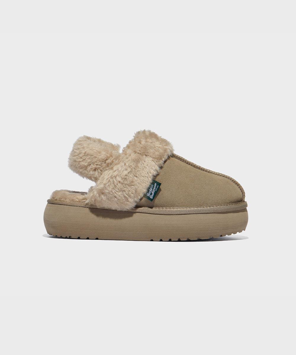[NEW 10%] CLOUDY FLATFORM FUR SLINGBACK - TAUPE