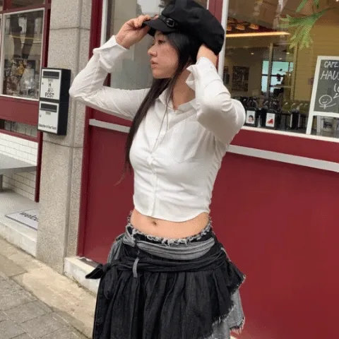 [유니크/러블리] <당일출고> 카에 더블리본 타이 데님 미니스커트