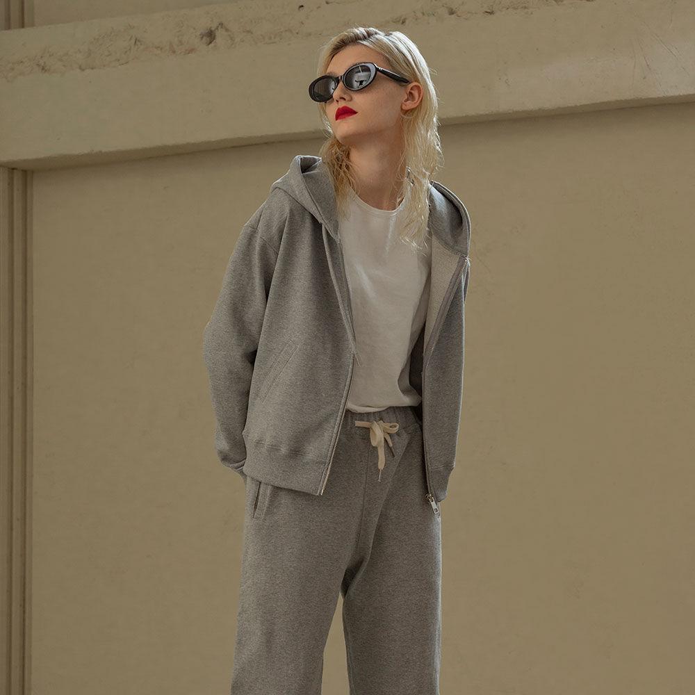 SI TP 5036 Crop Hood Zip-up_Melange gray