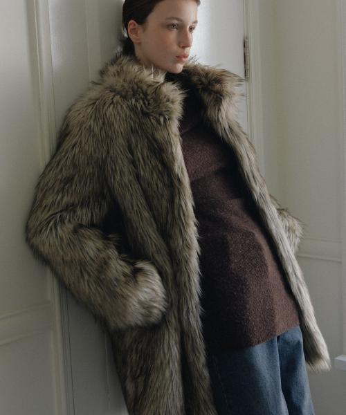 LONG HAIR FUR COAT, BEIGE