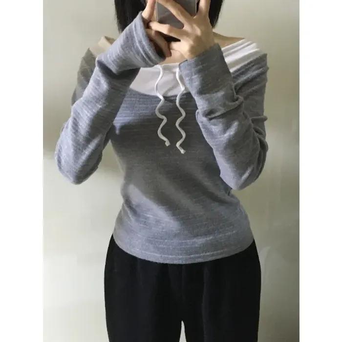 [국내생산/보들보들] 스트링 레이어드 단가라 티셔츠