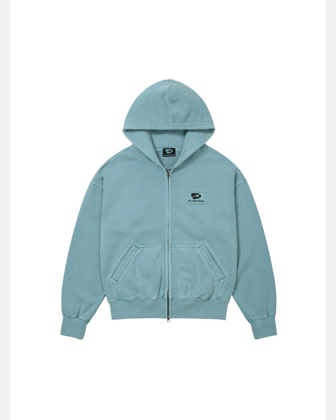 Logo Patch Zipup Hoodie Blue