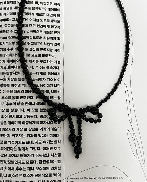 블랙 리본 비즈 목걸이