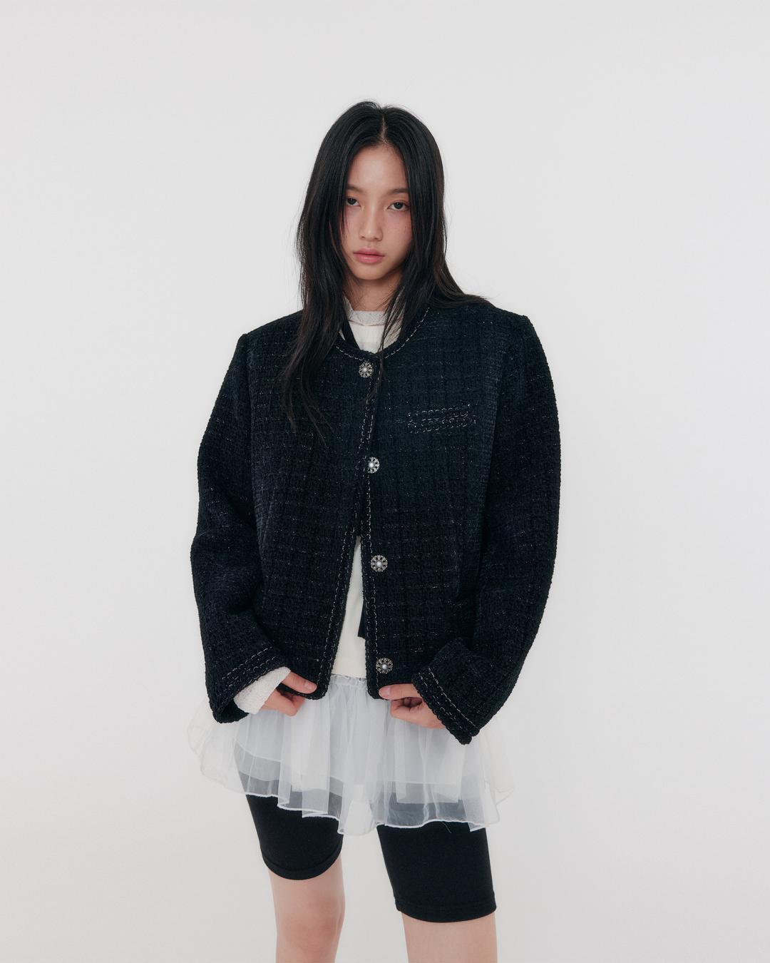 Classy Tweed Jacket ( Black )