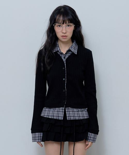 체크 셔츠 레이어드 가디건 (BLACK)_F24ZB066
