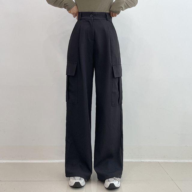 (하객룩/기장선택/2XL까지/조거가능) 뒷밴딩 카고 와이드 슬랙스(3color)_버튼나인