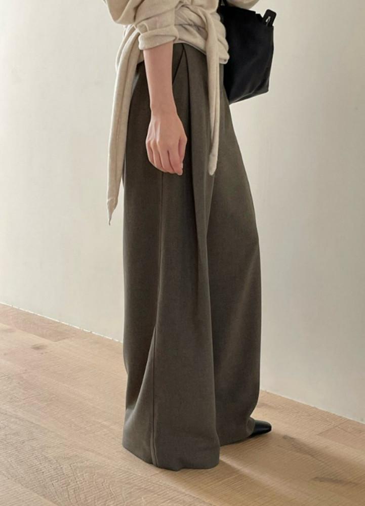브론즈 메이 슬랙스 와이드 핀턱 팬츠 벨트 바지 (2colors)