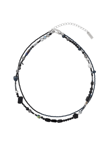 Black Light Beads Layered Necklace [BLACK]