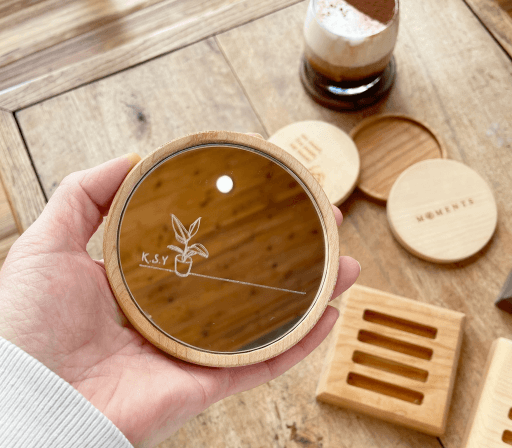 원목 나무 손거울 안 유리각인