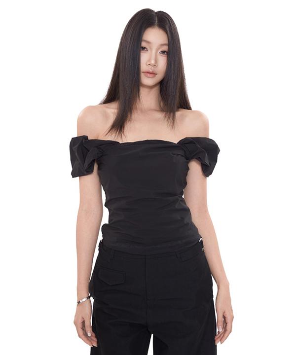퍼프 오프숄더 블라우스 (블랙,화이트)