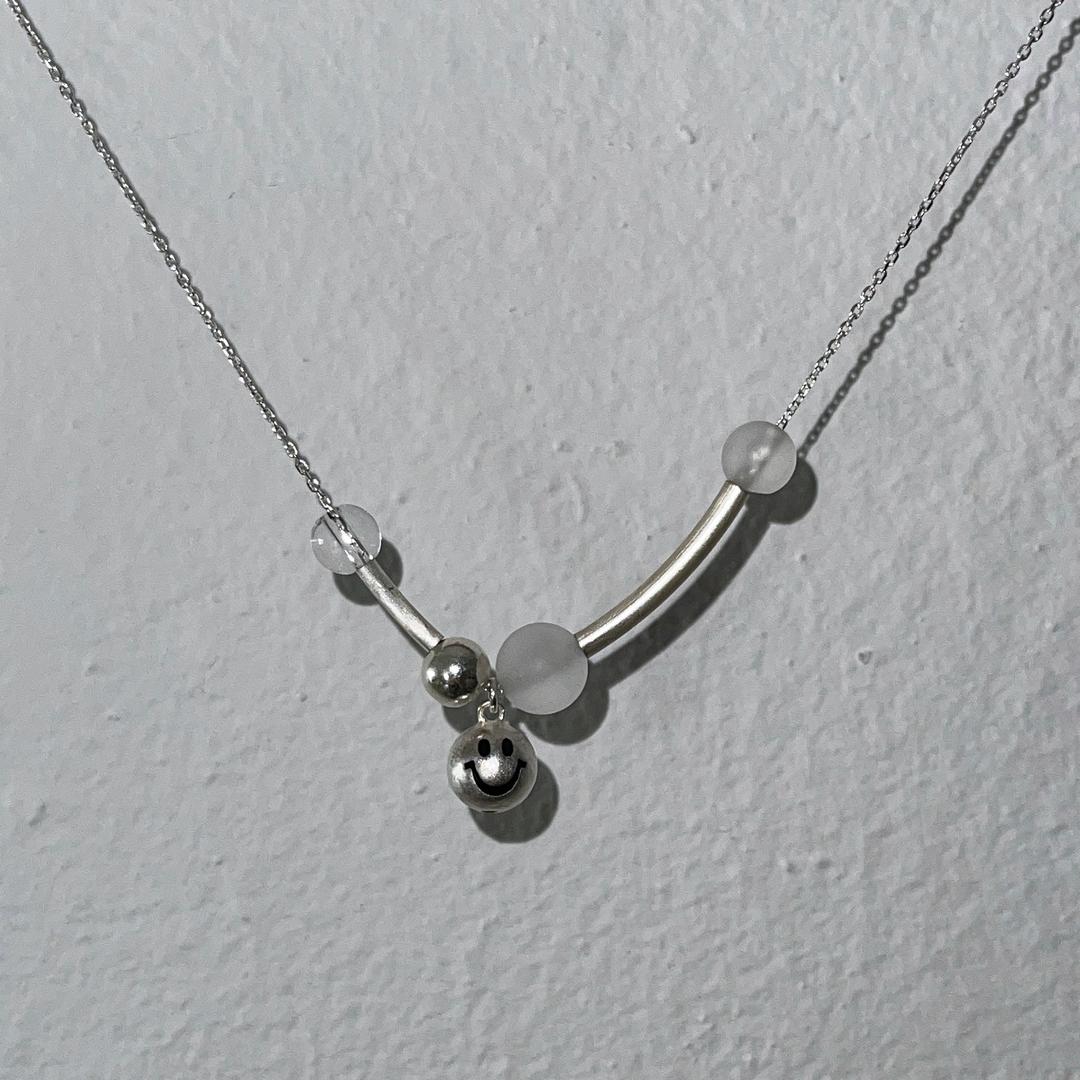 Silver Matt Smile & Pipe Necklace
