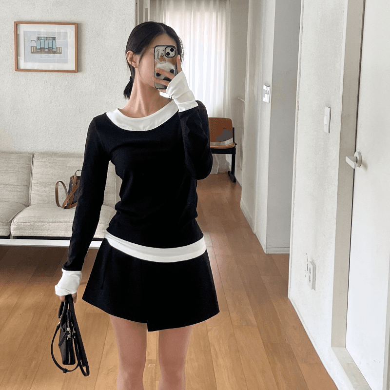 프뤼 (여리핏 🌸) 더블 젠테 레이어드 T (ivory,black,charcoal)