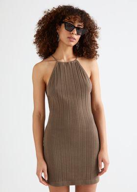 텍스처 홀터 미니 드레스