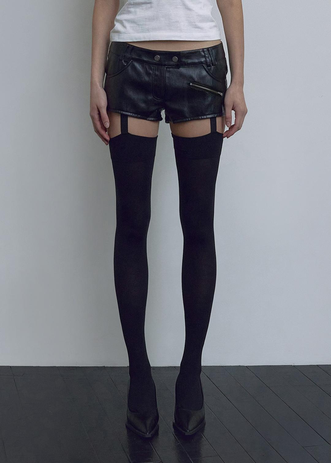LEATHER MICRO SHORTS, BLACK