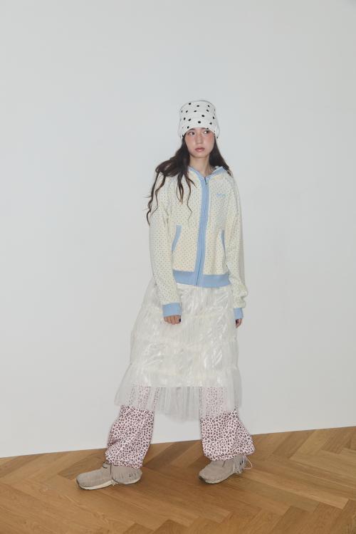 테리 도트 래글런 후디 (크림 / 블루)