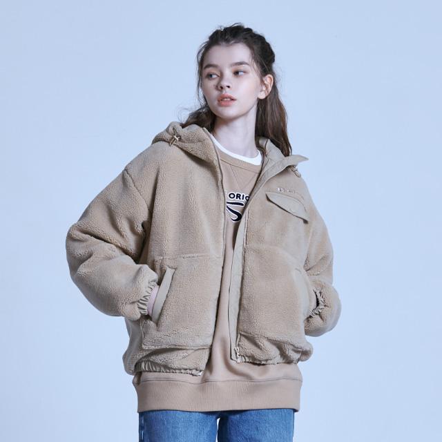 여성 브랜드 네이밍 후드 후리스 점퍼 베이지 BLDJP961FBE