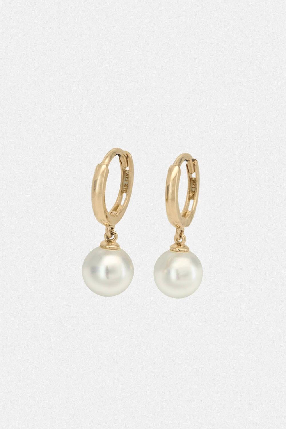 14k pearl drop one touch ring earrings (1pair)