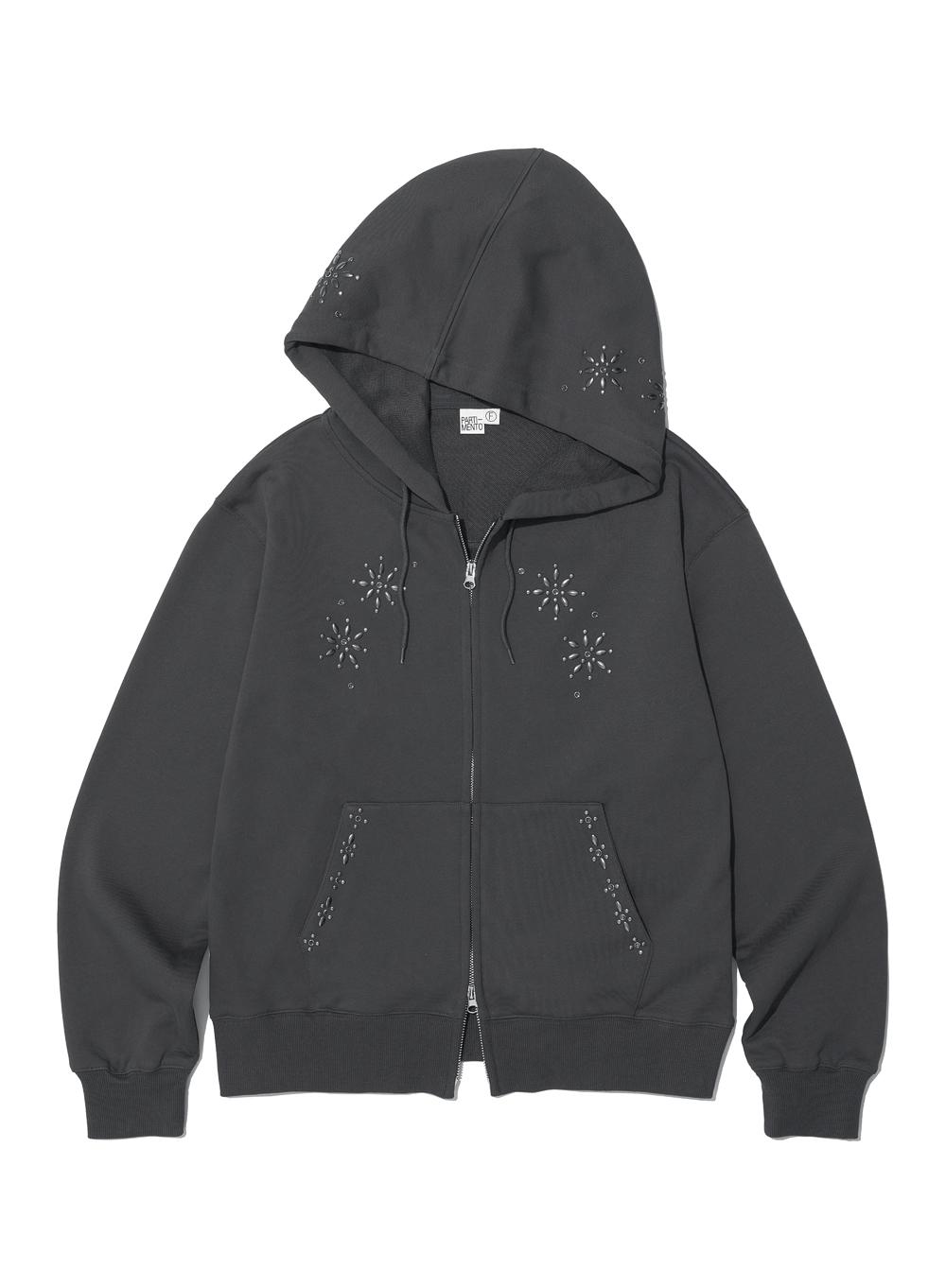 [WOMEN] WESTERN GEMSTONE HOODIE ZIP-UP_CHARCOAL