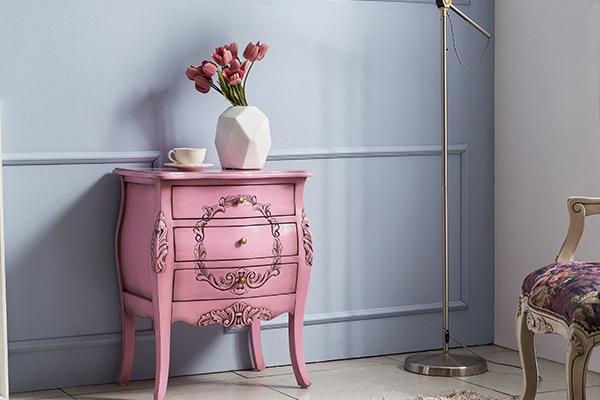 [리퍼]엔틱가구 빈티지 리베카 핑크 3단 서랍장