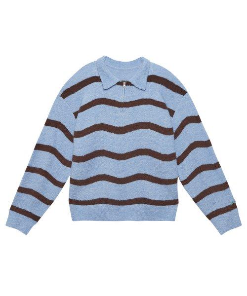 Ms 스트라이프 하프 집업 니트