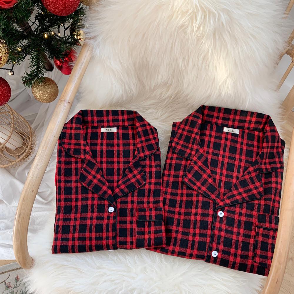 피치기모 레드체크 파자마룩 커플잠옷