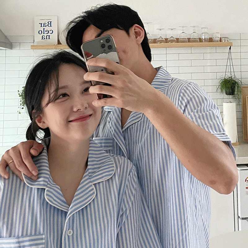 *반팔* 노팅힐 스트라이프 커플파자마 (2color, 면 소재)