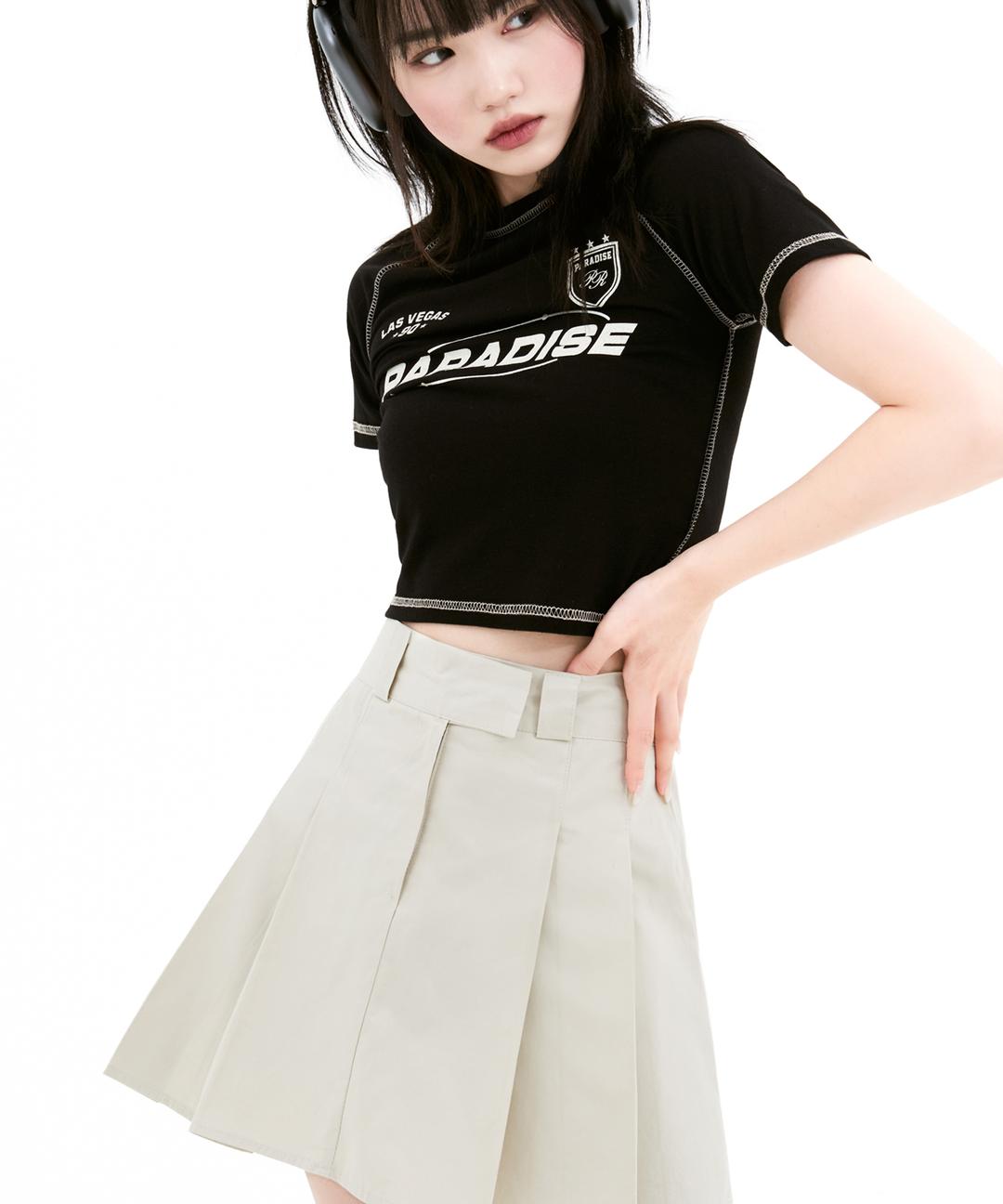 YUSEI 러버 핀턱 코튼 스커트_베이지