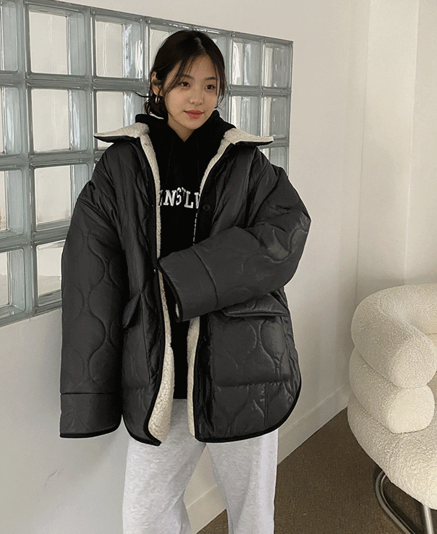 던컨 양털 누빔 오버핏 점퍼 패딩 (2color)