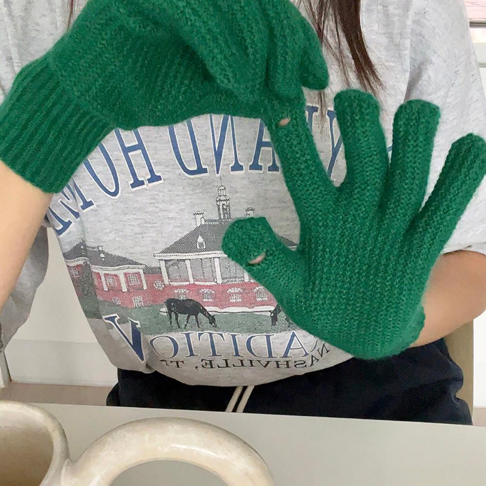 와플 핑거 홀 스마트 폰 터치 울 골지 겨울 니트 장갑 손가락 구멍 커플장갑