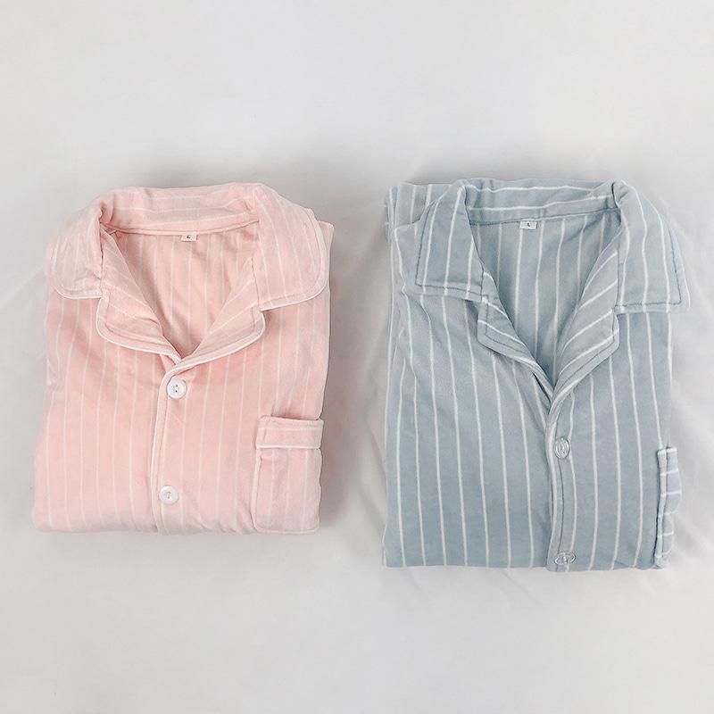 스트라이프 극세사 커플 겨울 잠옷 수면 잠옷