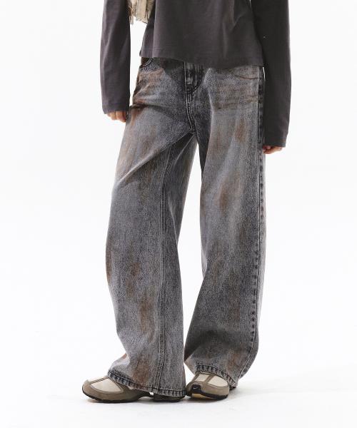 BULLET DAMAGED DENIM PANTS BLACK