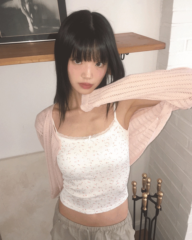 원더원더 [캡내장❣️] 리포 플라워 레이스 리본 나시