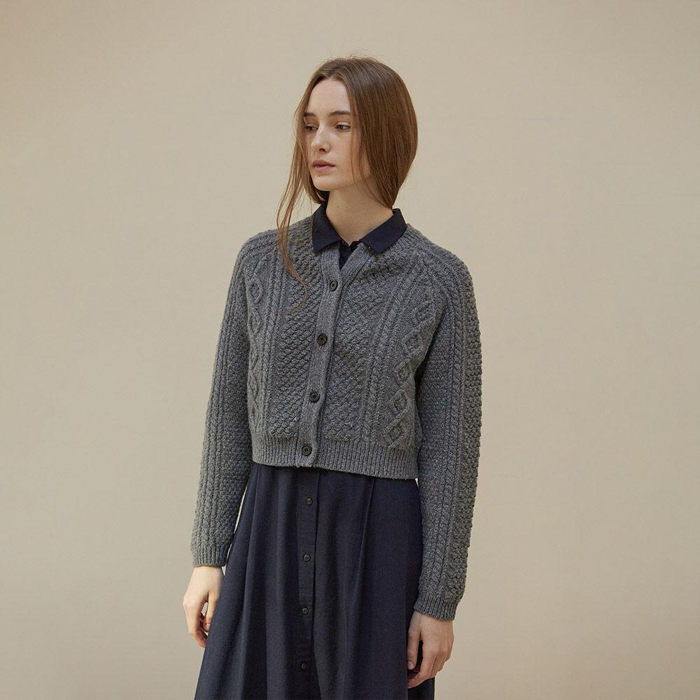 100% Wool Multi Cable Cardigan_Dark Grey