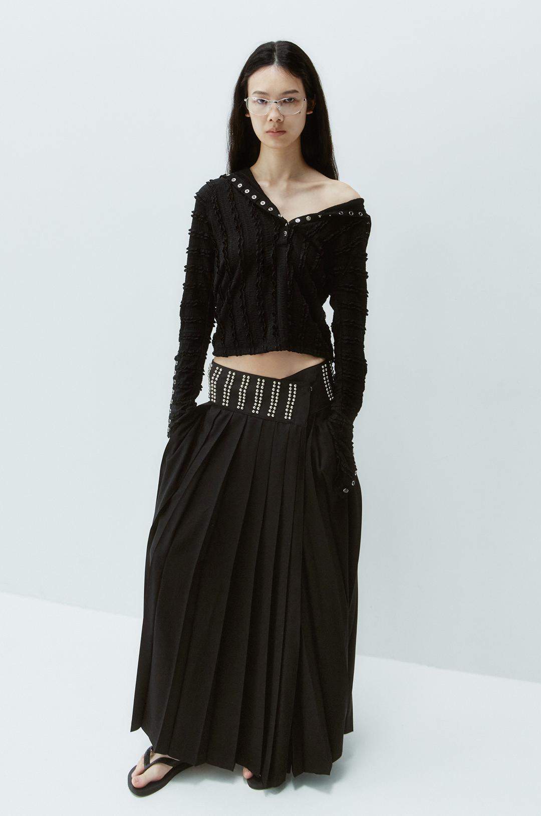 [3월 13일 예약배송]G_FULLY STUDDED BELT SKIRT / BLACK