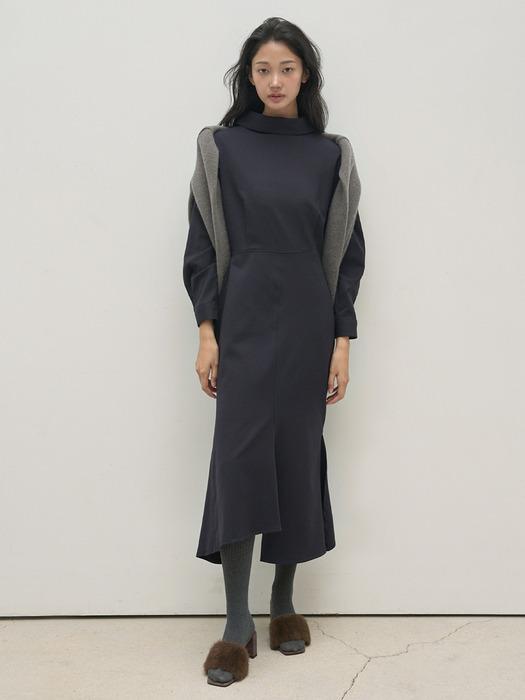 [단독] 리턴 하이넥 머메이드 원피스 네이비