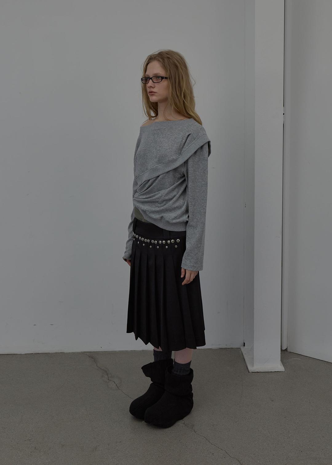 LAYERED DETAIL JERSEY TOP (MELANGE GREY)