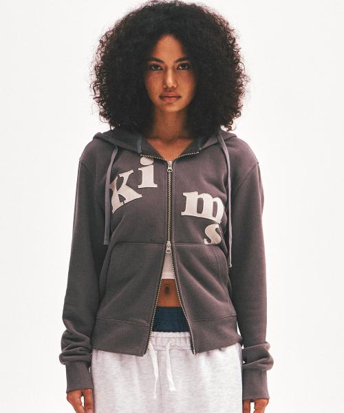 (Unisex) Messy Alpha App Zip Hoodie Charcoal