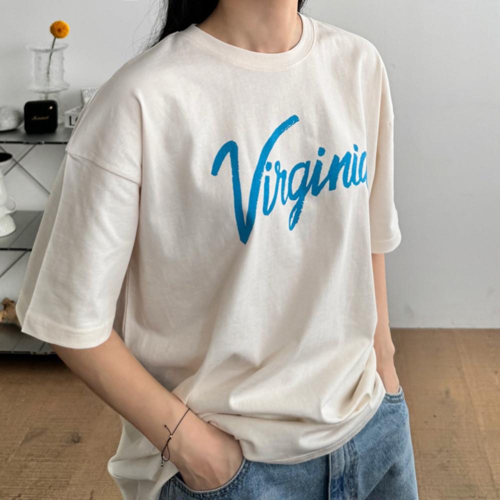 버지니아 레터링 반팔 롱 티셔츠 라운드 워싱 에이블앤코 ABLE&CO