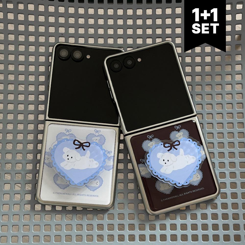 [1+1set] vintage ribbon puppy [Z플립 실버 범퍼케이스+아크릴스마트톡] 맥세이프 선택