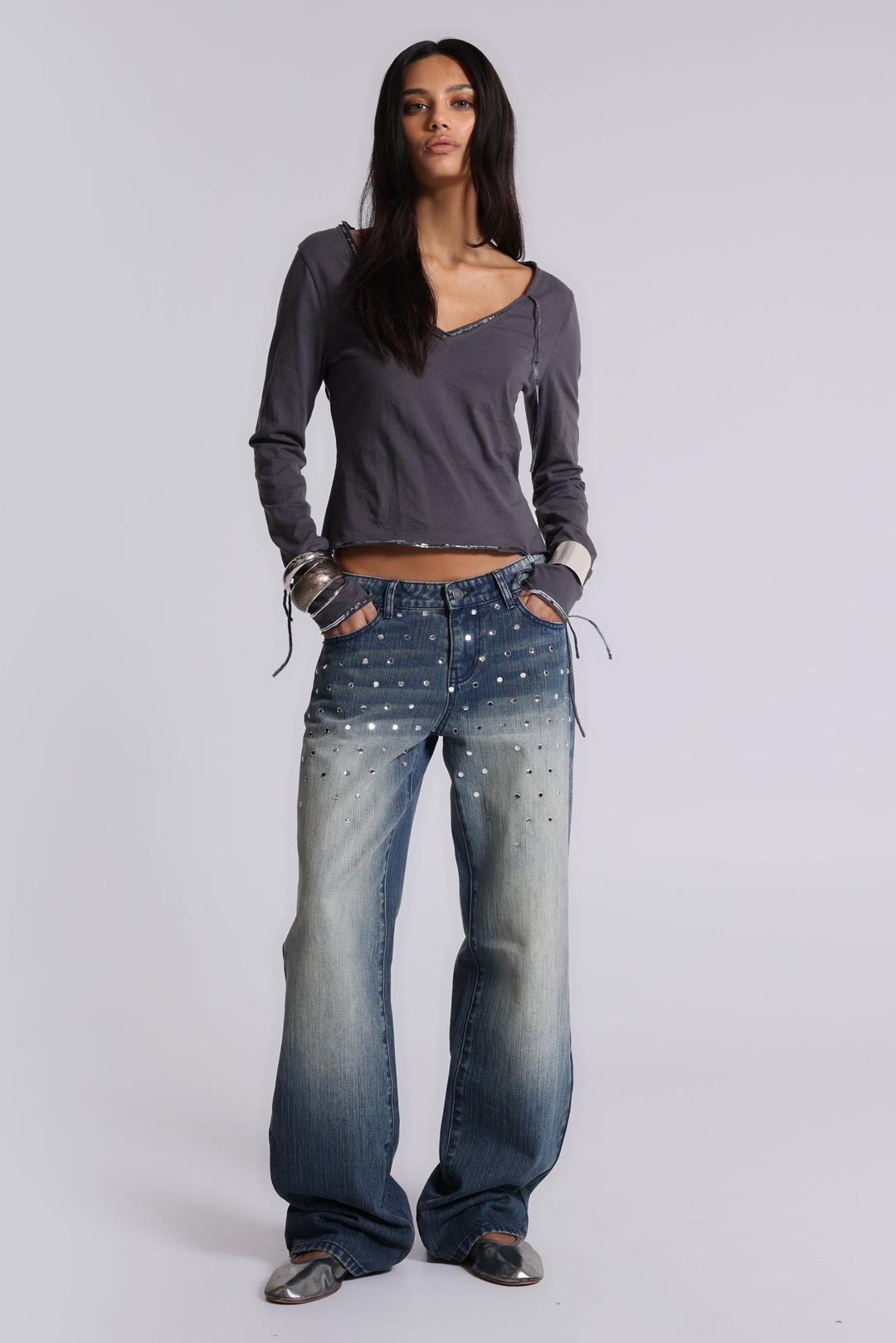 Hunter Loose Straight Leg Jeans with Mirrors - W24 / Blue
